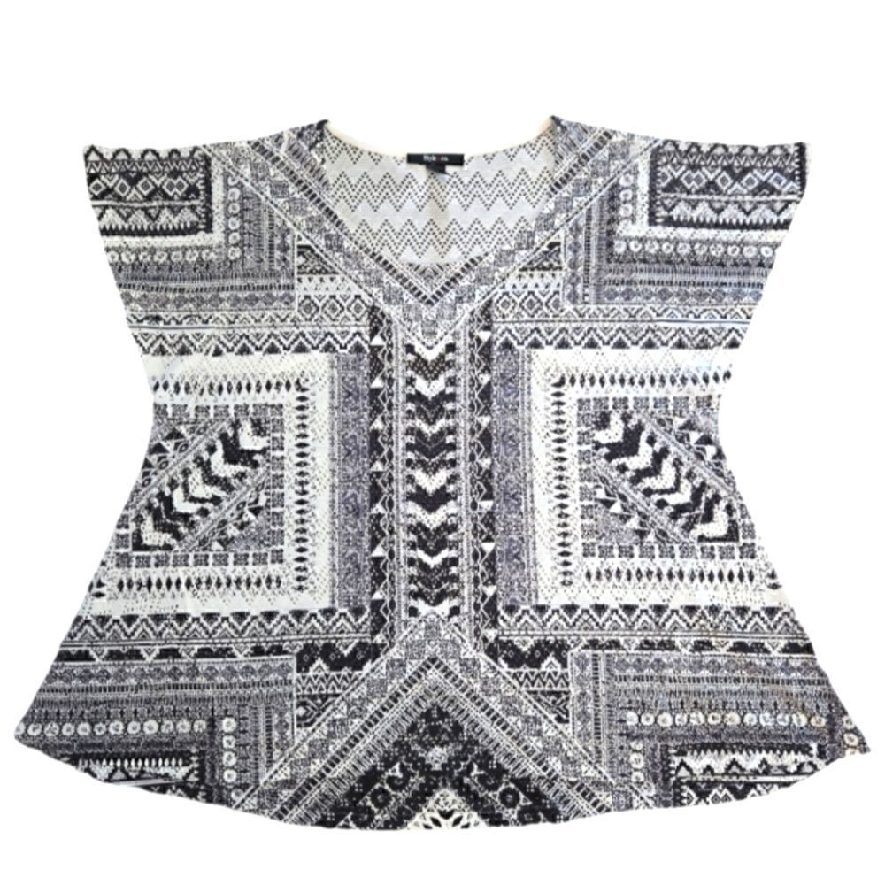EC STYLE & CO GEOMETRIC PRINT EYELET TEXTURED SHIRT SZ. L